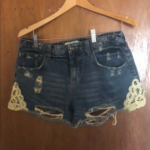 Laced Distressed Shorts